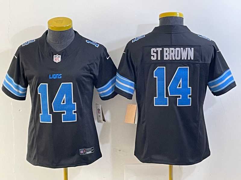 Womens Detroit Lions #14 Amon Ra St Brown Limited Black 2024 FUSE Vapor Jersey